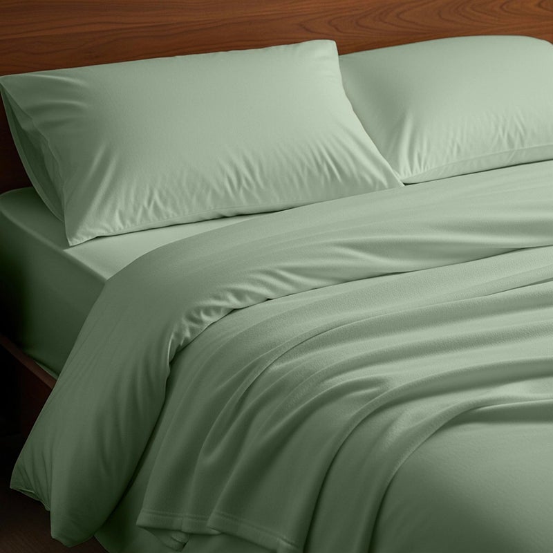 Mellanni Cotton Flannel Sheet Set - Double Brushed for Added Softness & Comfort - Deep Pocket Fitted Sheet up to 16" - 4 Piece Set (Queen, Sage) - Image 2